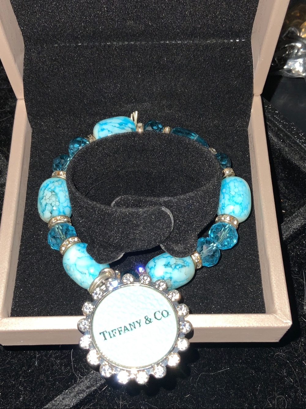 Turquoise and Teal Beaded Charm Bracelet